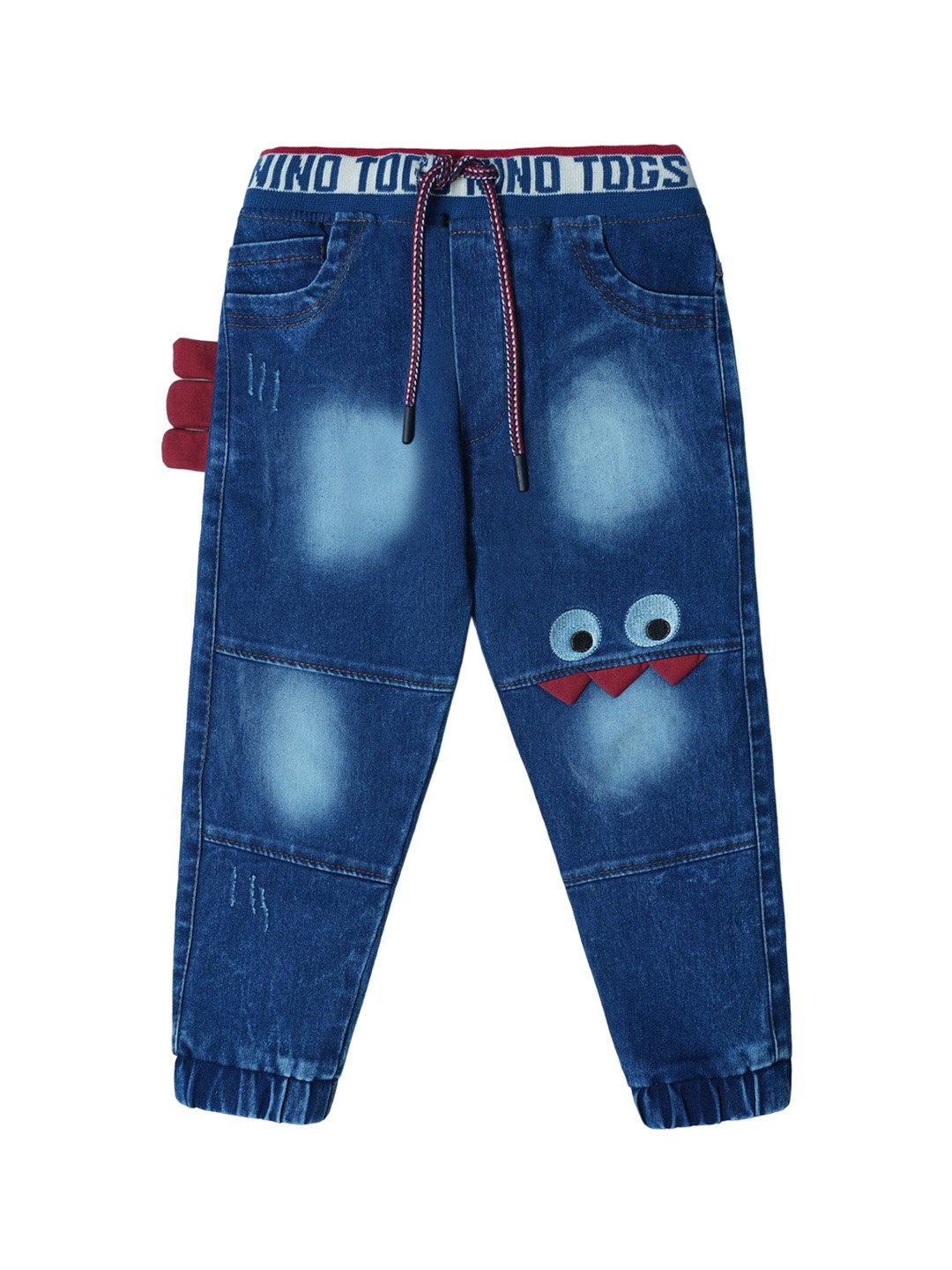 

Nino Togs Boys Jogger Low Distress Medium Shade Heavy Fade Embroidered Stretchable Jeans, Blue