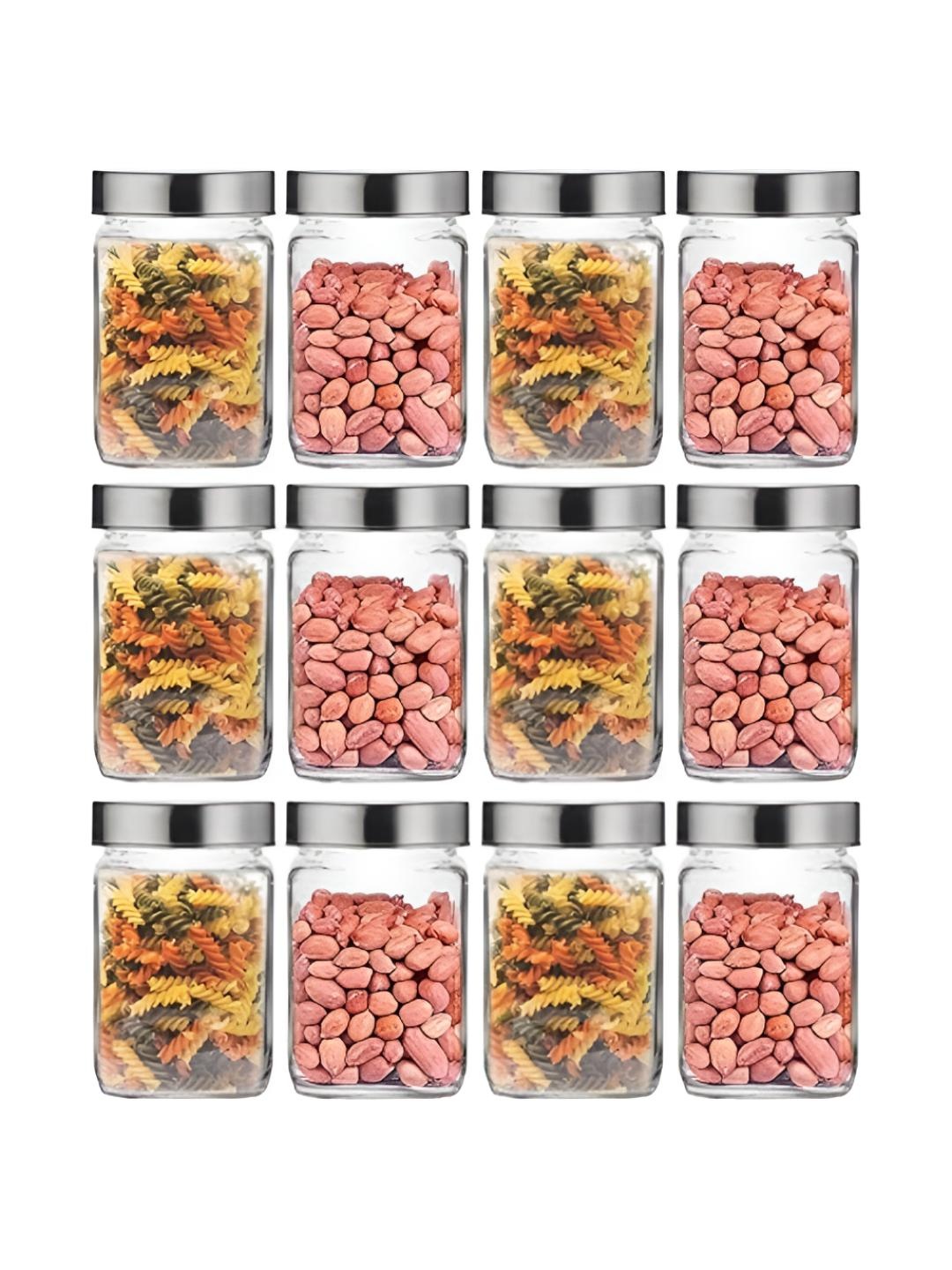 

CROCO JAR Transparent and Steel 12 Pieces Storage Glass Container 800ml each