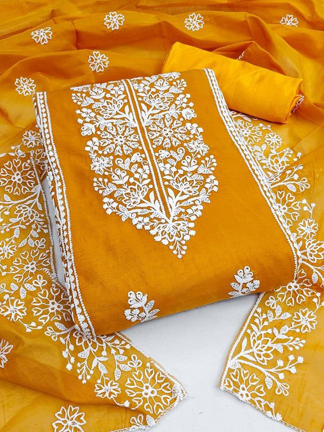 

KRITVA FASHION Ethnic Motifs Embroidered Semi-Stitched Dress Material, Mustard