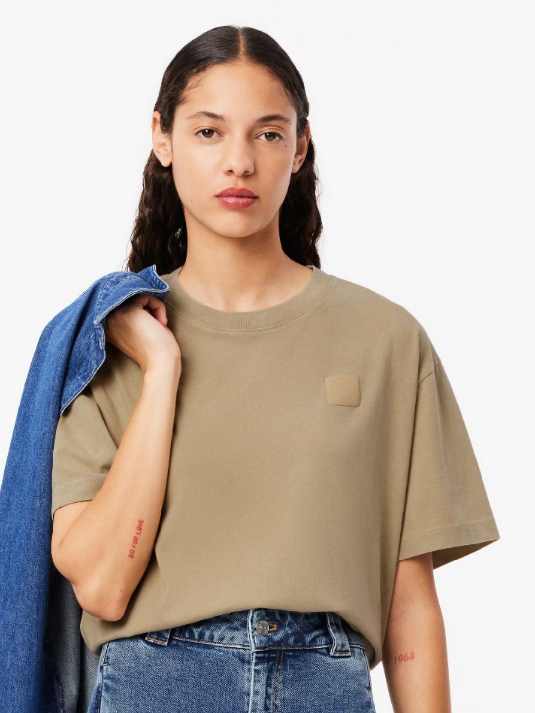 

Lacoste Women Solid Round Neck Cotton Oversized T-Shirt, Beige