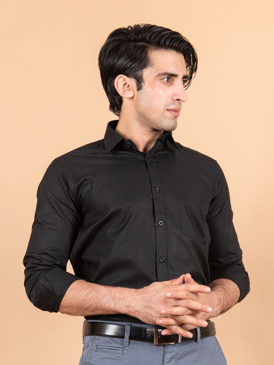 

Tistabene Men Standard Spread Collar Solid Cotton Casual Shirt, Black
