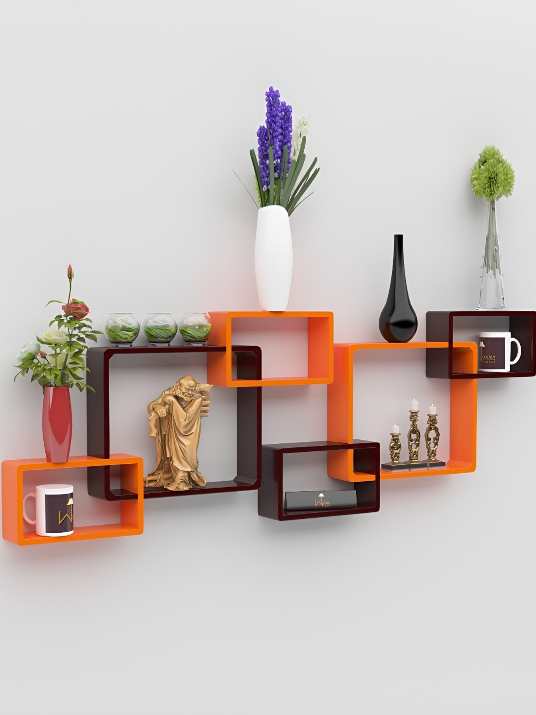 

Wooden Twist Orange & Black 6 Pieces Intersecting Basic Wall Shelves