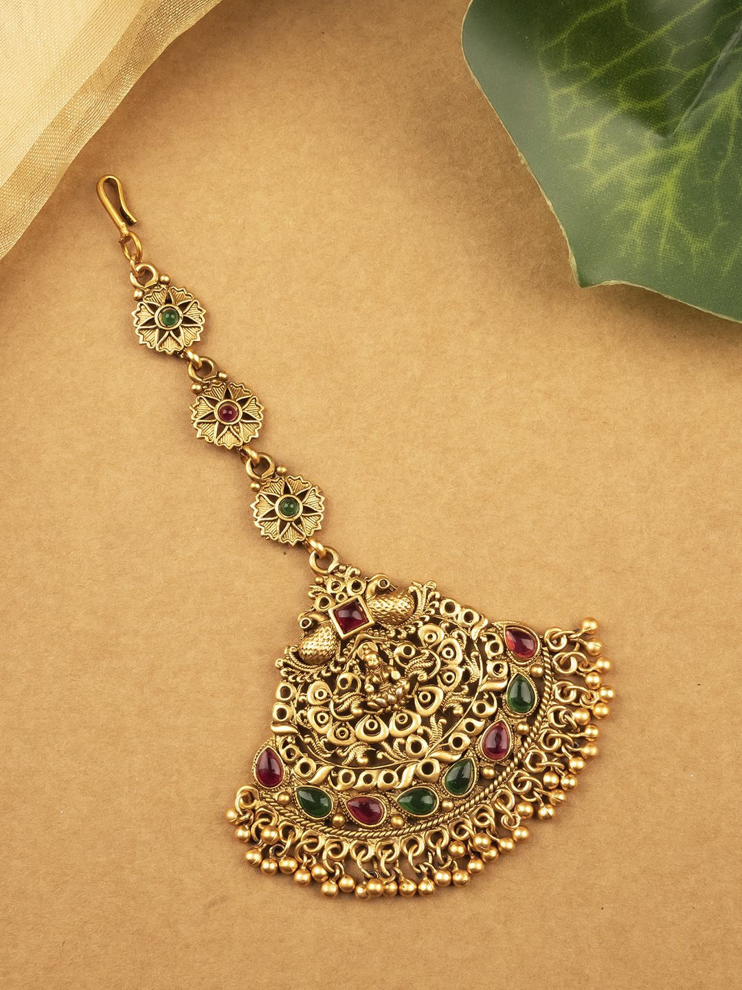 

StileAdda Gold-Plated Stones Studded Temple Maang Tikka