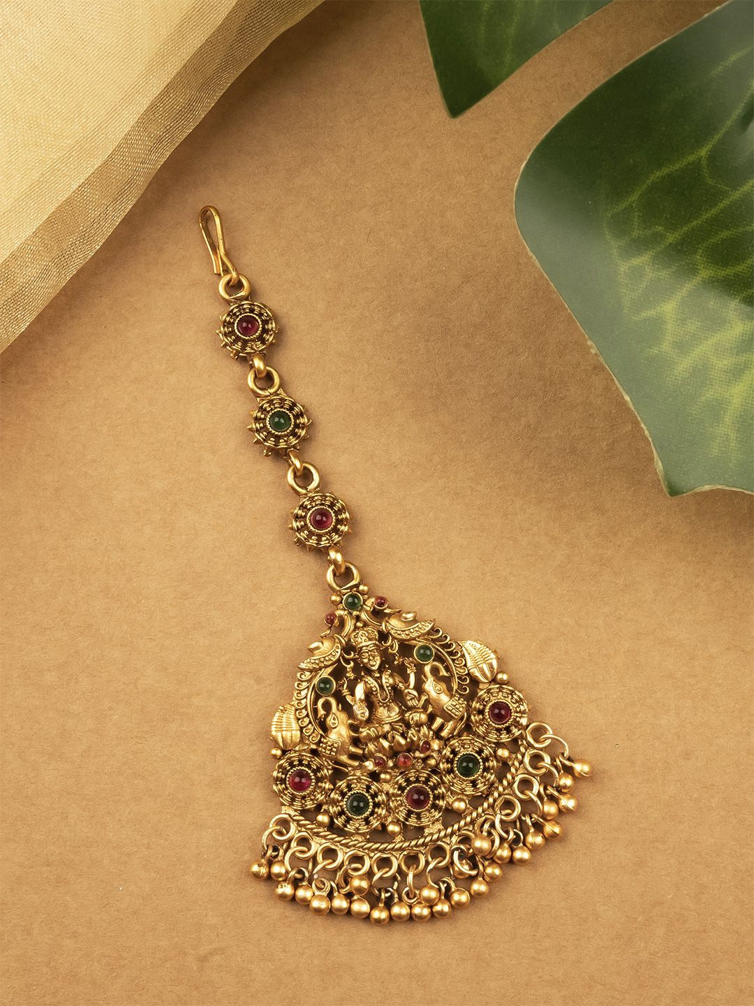 

StileAdda Gold-Plated Stones Studded Temple Maang Tikka