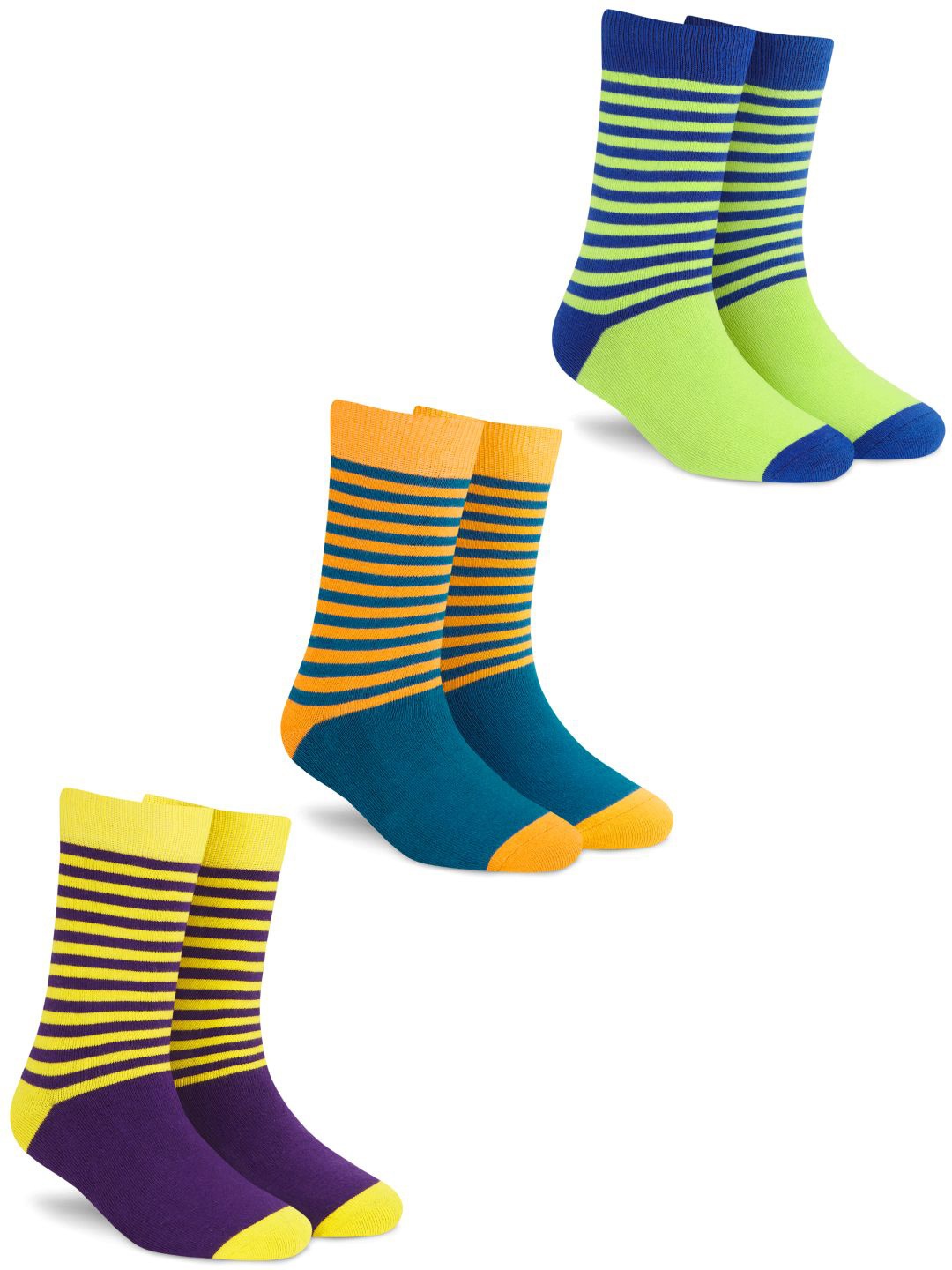 

Dynamocks Pack Of 3 Striped Cotton Calf Length Socks, Yellow