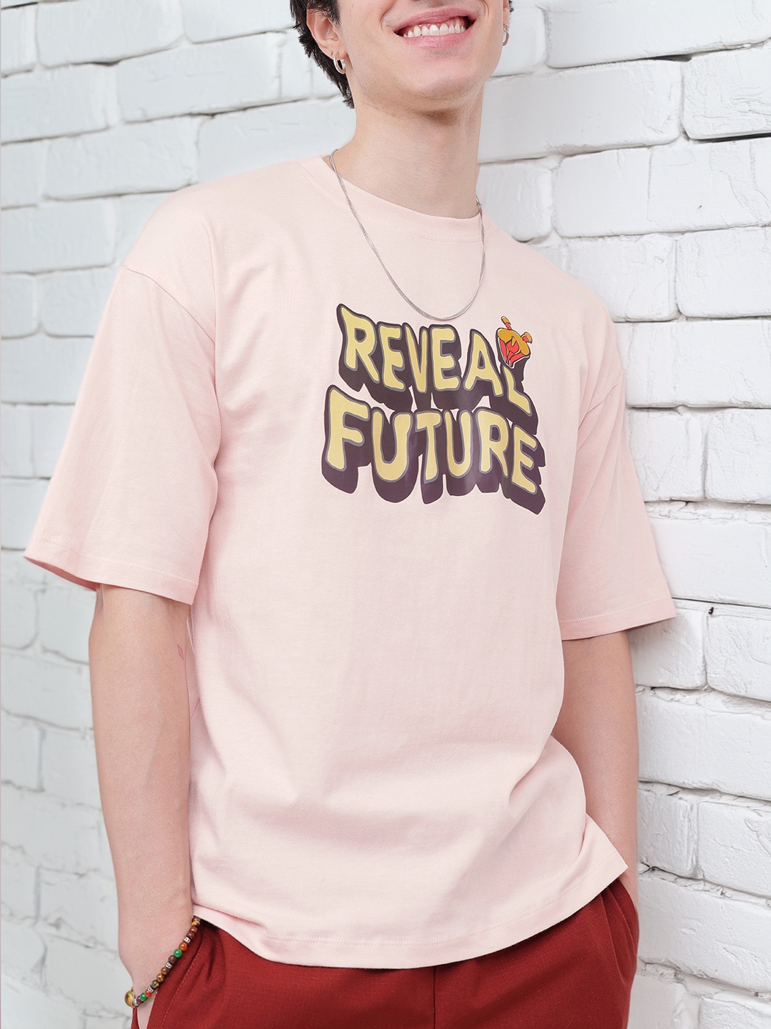 

Kook N Keech Future Forward Printed Oversized Relaxed Fit T-shirt, Peach