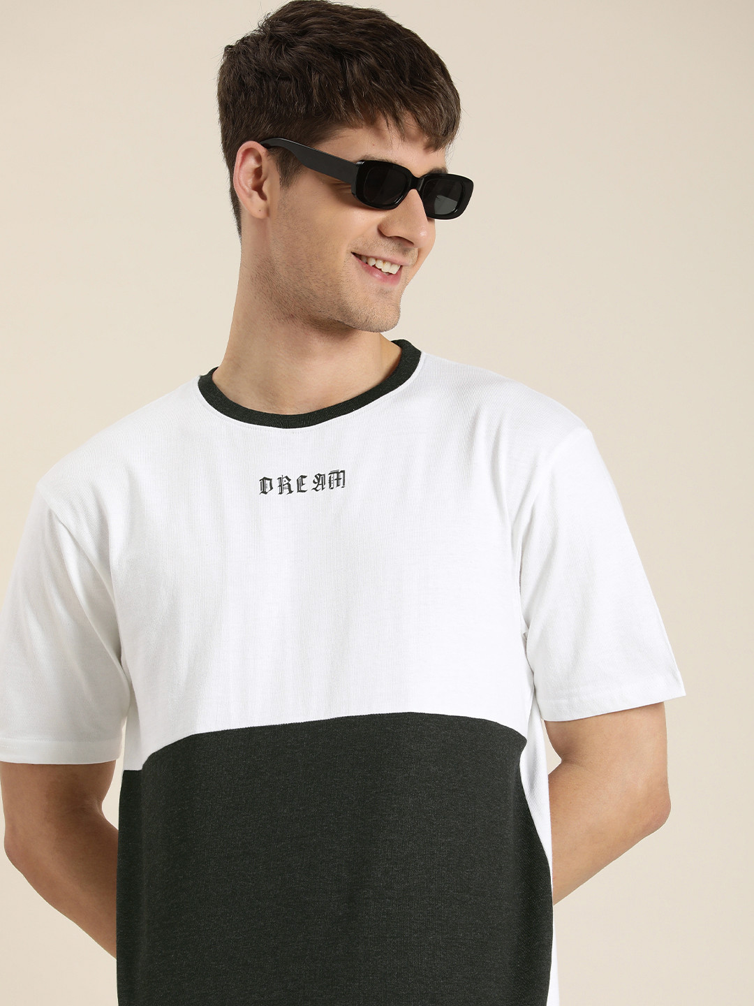 

HERE&NOW Colourblocked Drop-Shoulder Sleeves T-shirt, White