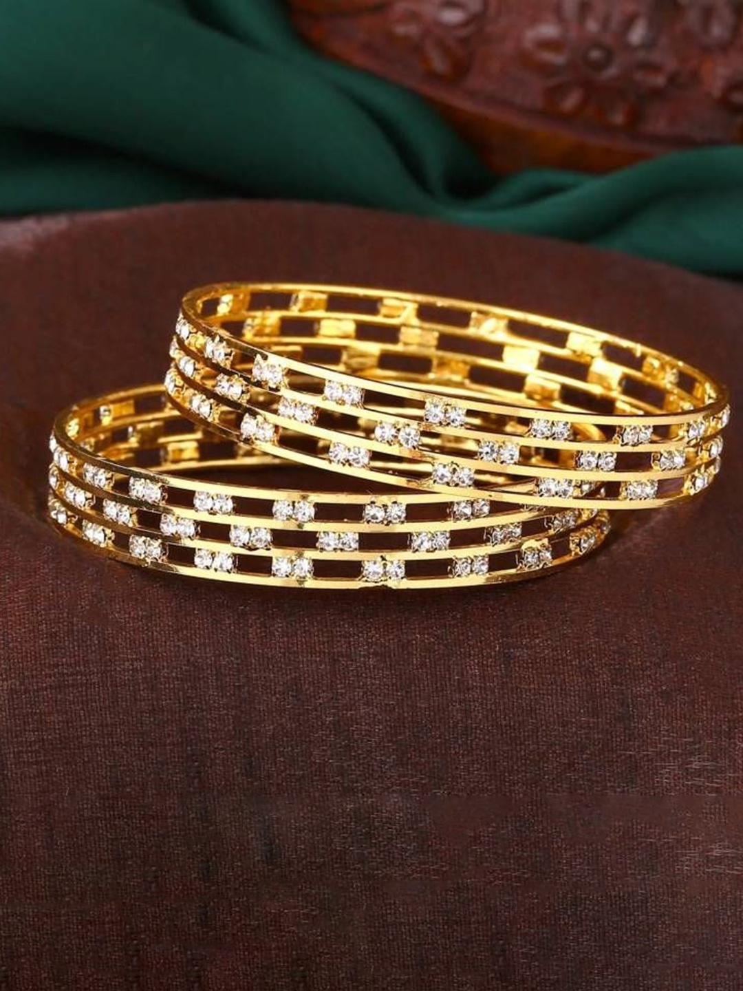 

The Pari Set Of 2 Gold Plated Stone Studded Bangles