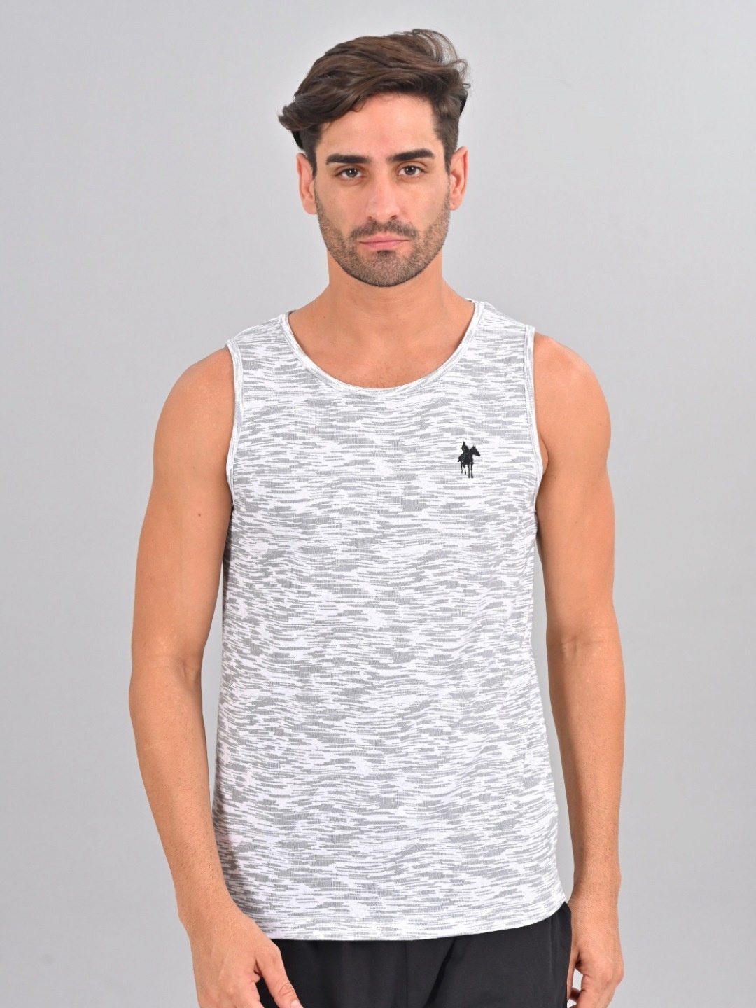 

Masculino Latino Plus Men Rapid-Dry Abstract Printed Round Neck Cotton T-Shirt, White