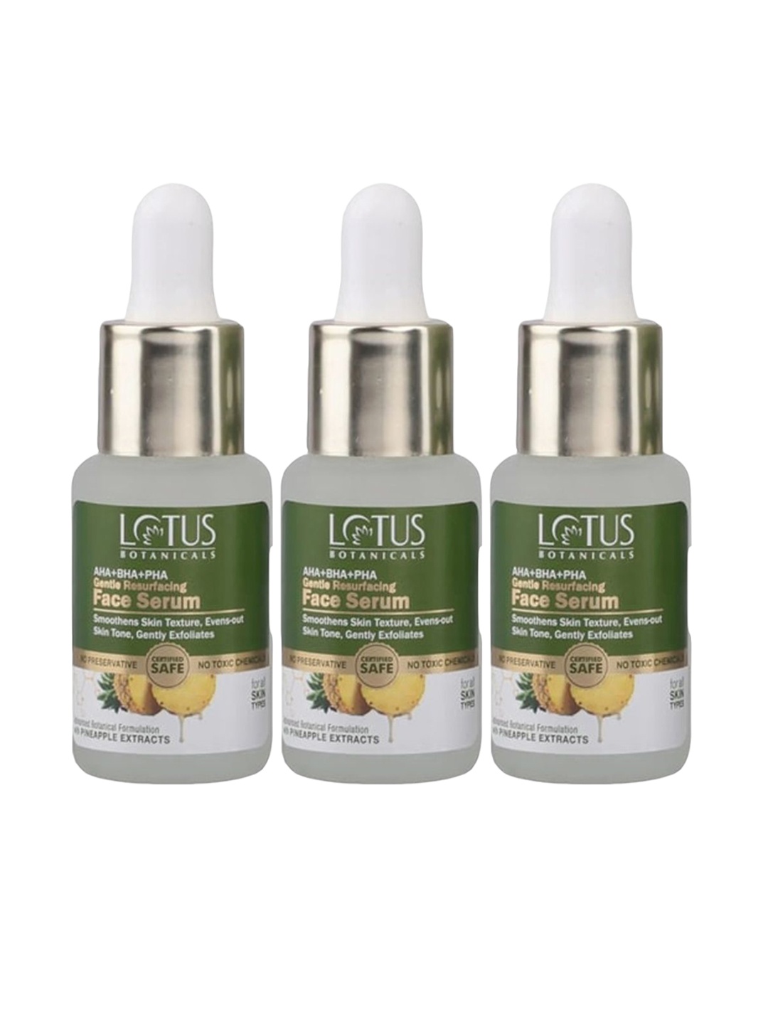 

Lotus Botanicals Set Of 3 Pineapple Gentle Resurfacing Face Serum - 14 ml Each, Green