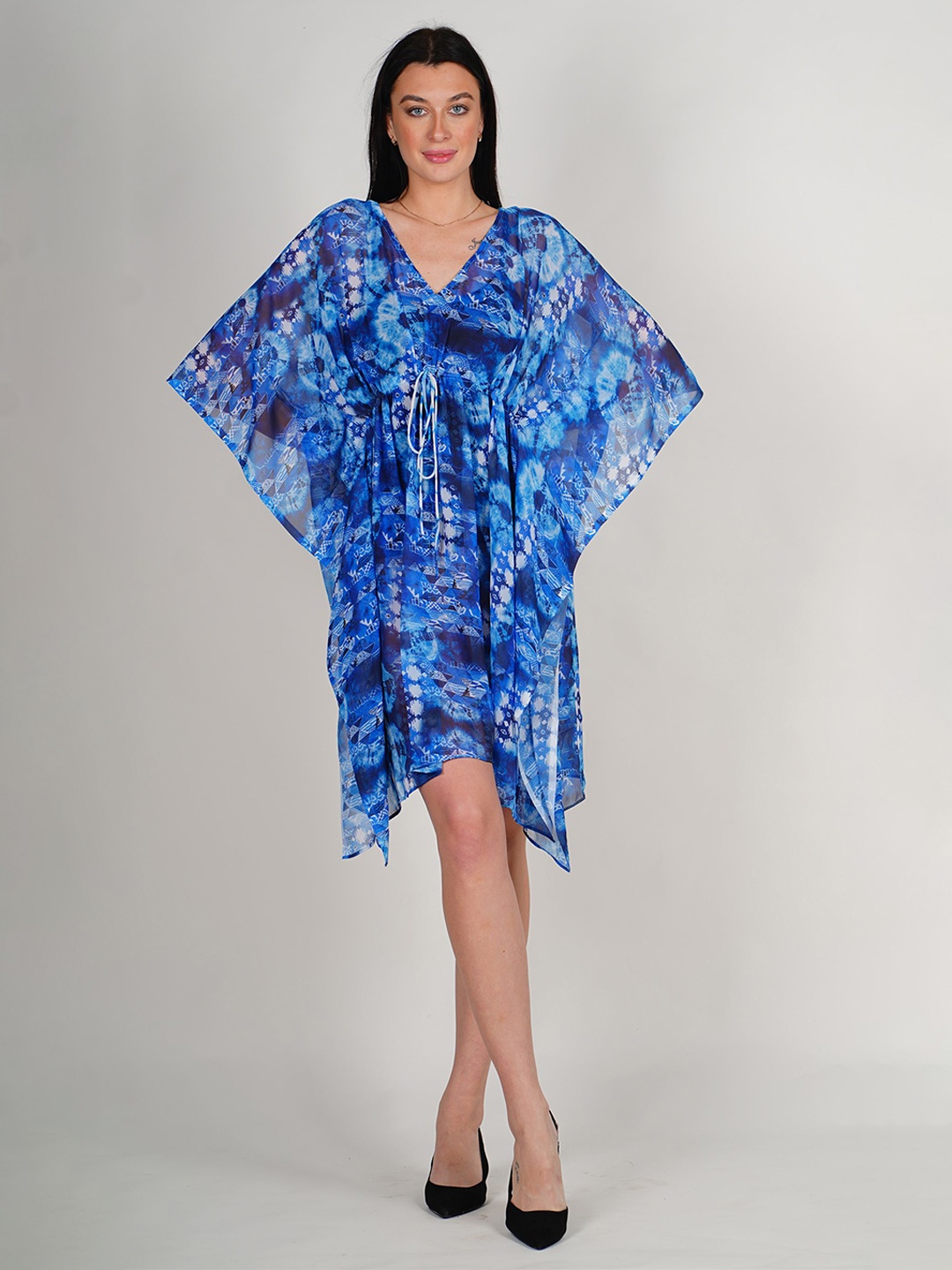 

ravi rajoria Printed Kimono Sleeve Crepe Kaftan Dress, Blue