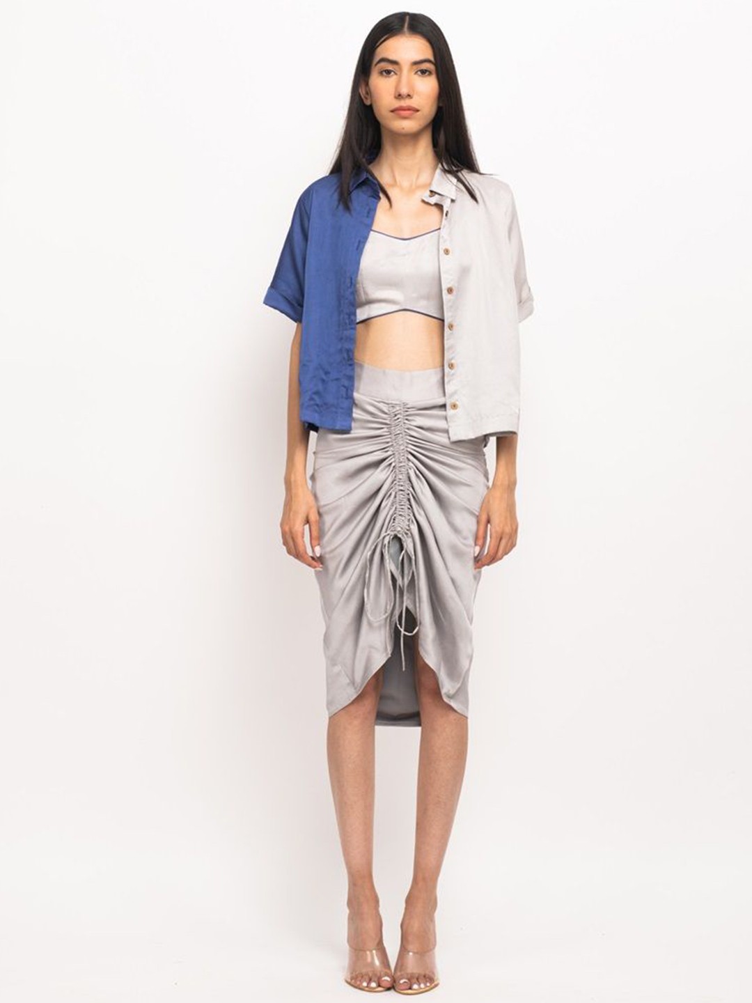 

Neora Colourblocked Top & Skirt With Shirt, Blue