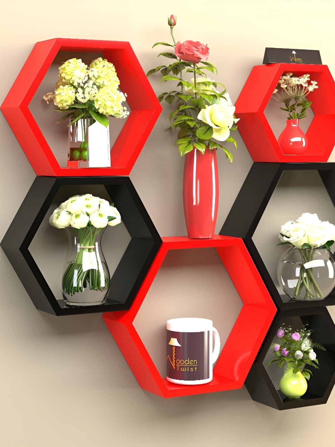 

Wooden Twist Red & Black 6 Pieces Floating Wall Shelves
