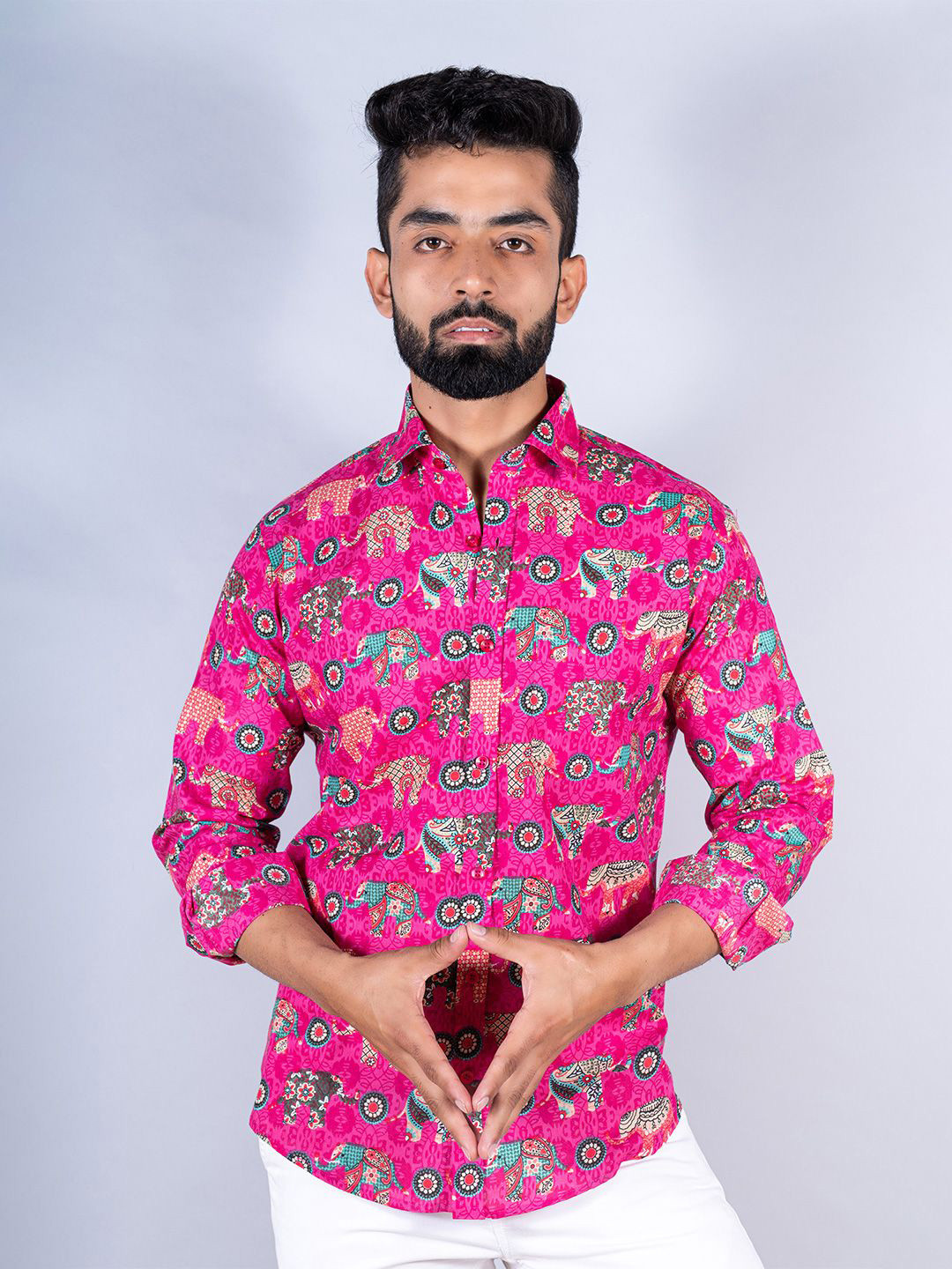 

Tistabene Men Standard Spread Collar Abstract Printed Cotton Casual Shirt, Pink