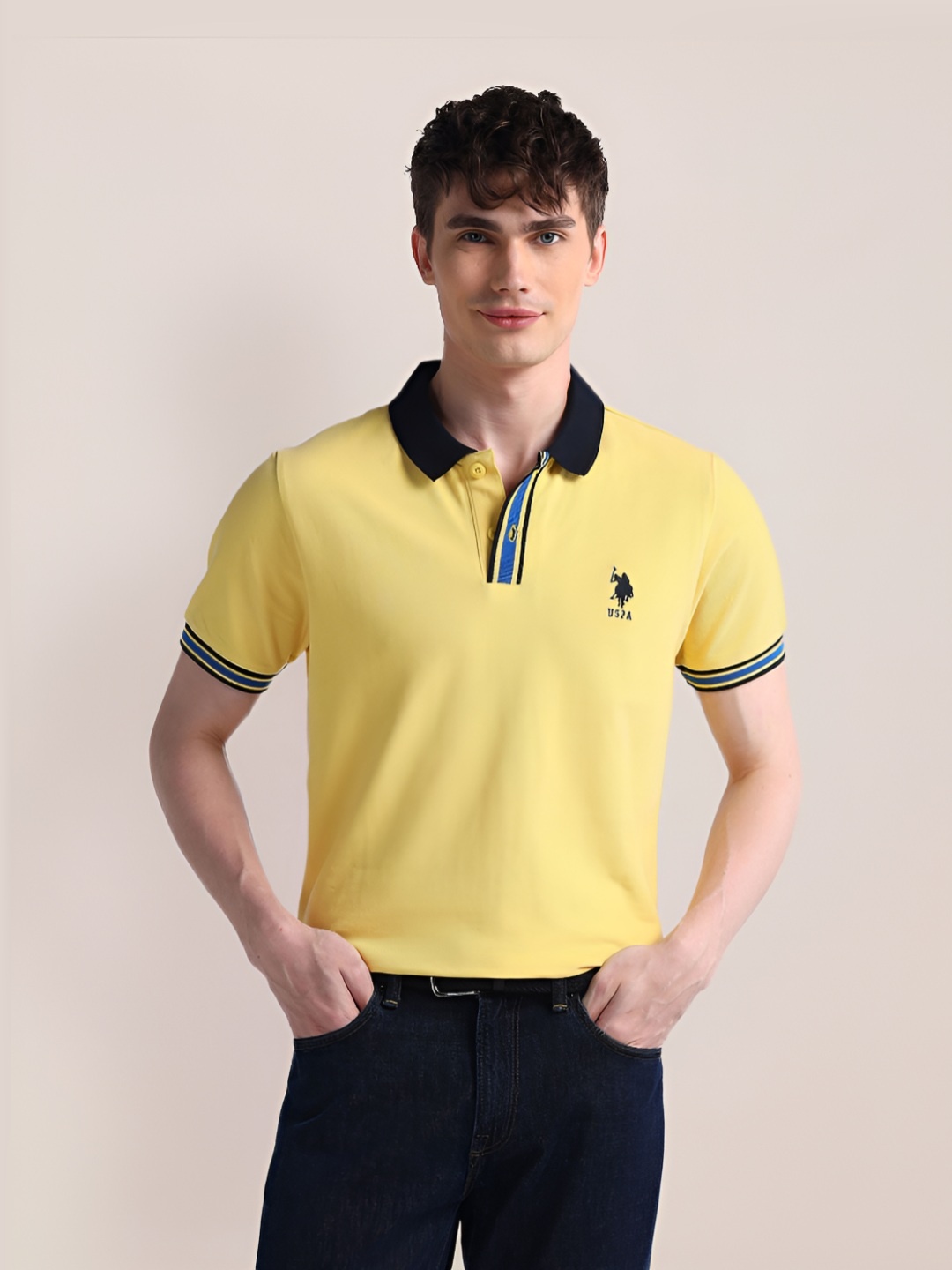 

U.S. Polo Assn. Men Solid Polo Collar Cotton Slim Fit T-Shirt, Yellow