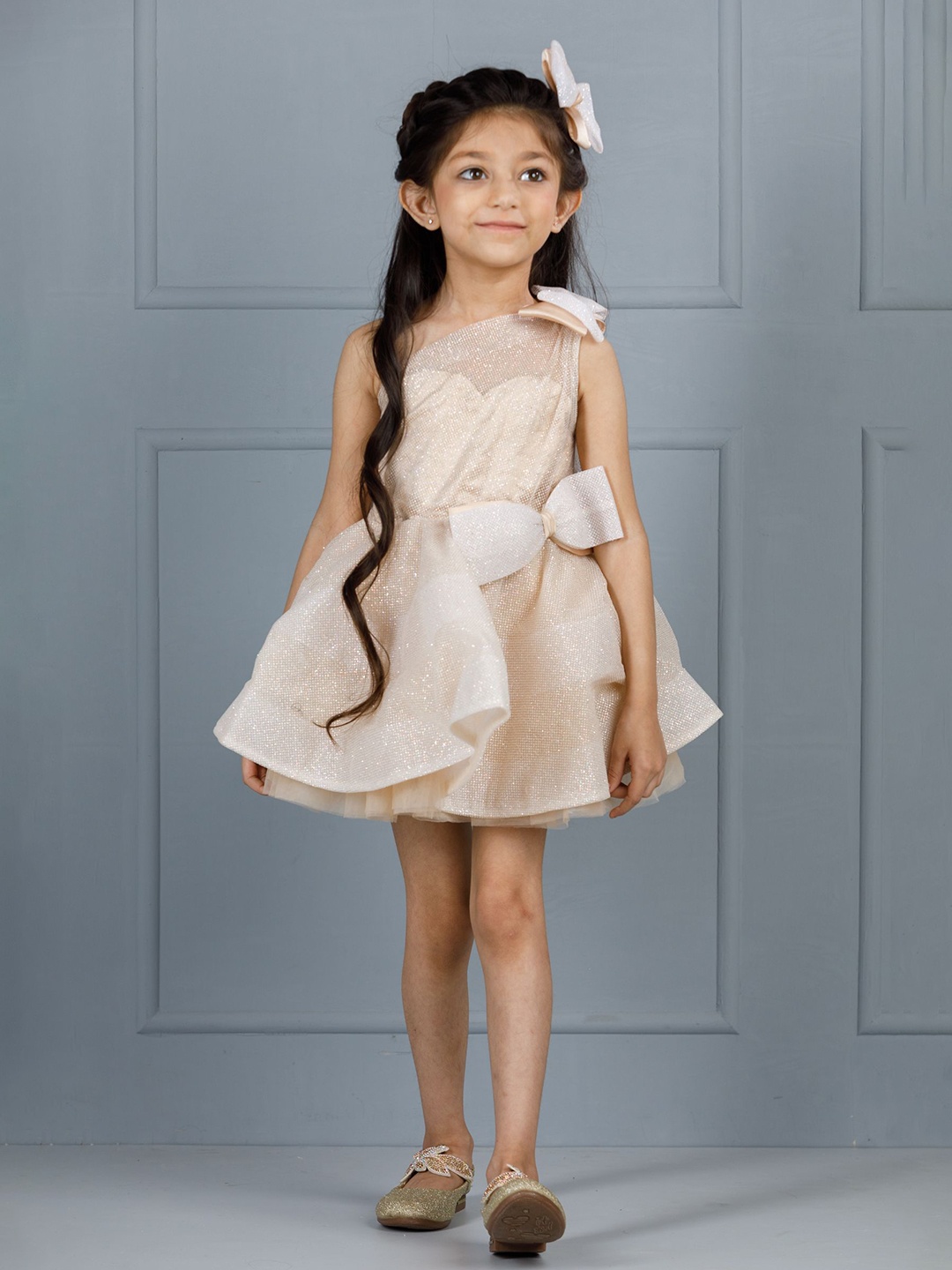 

The Lush Affair Girls Net A-Line Dress, Champagne
