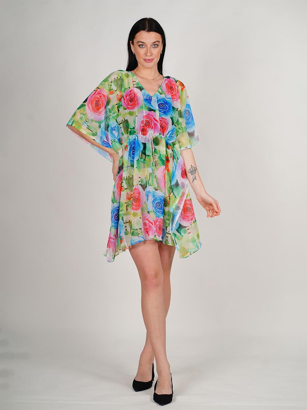 

ravi rajoria Printed Floral Kimono Sleeve Crepe Kaftan Maxi Dress, Green