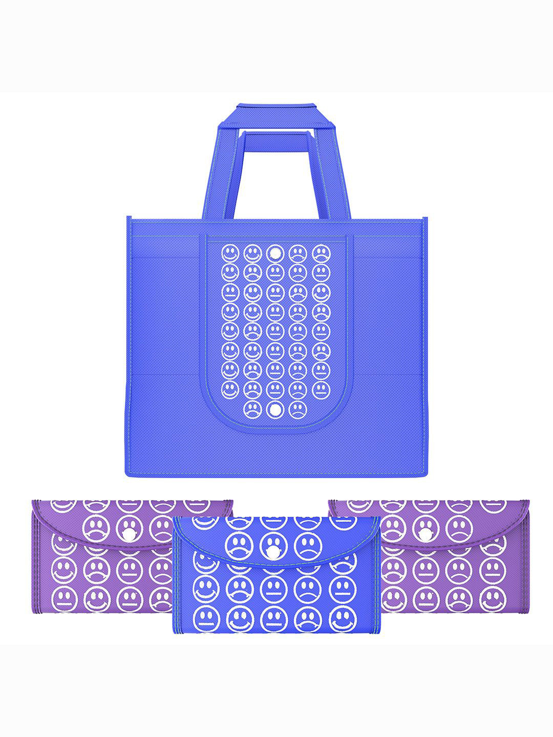 

Kuber Industries Set of 4 Smiley Printed Lightweight Foldable & Reusable Shopping Bags, Blue