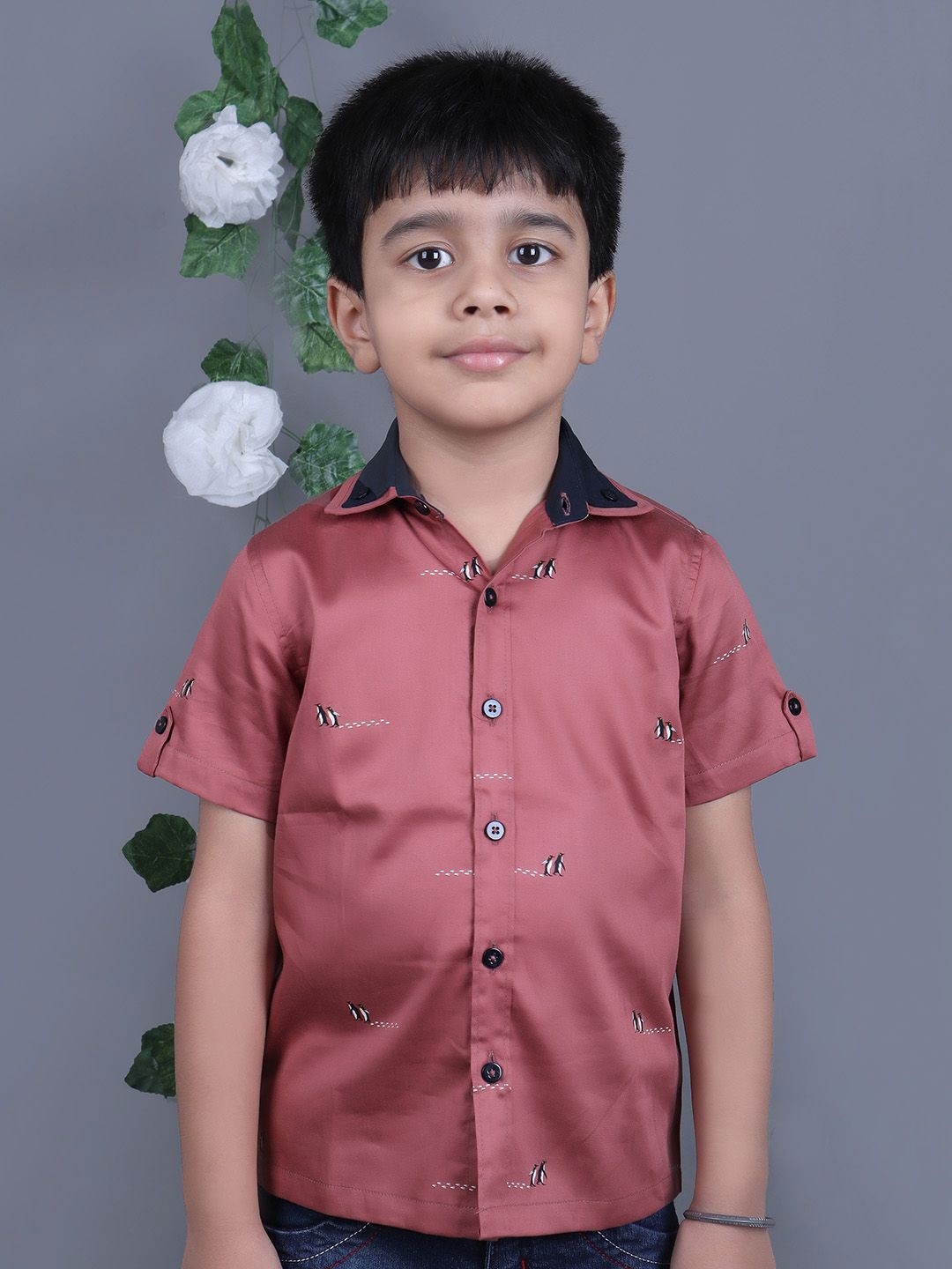 

Little Llama Boys Comfort Spread Collar Solid Cotton Casual Shirt, Pink