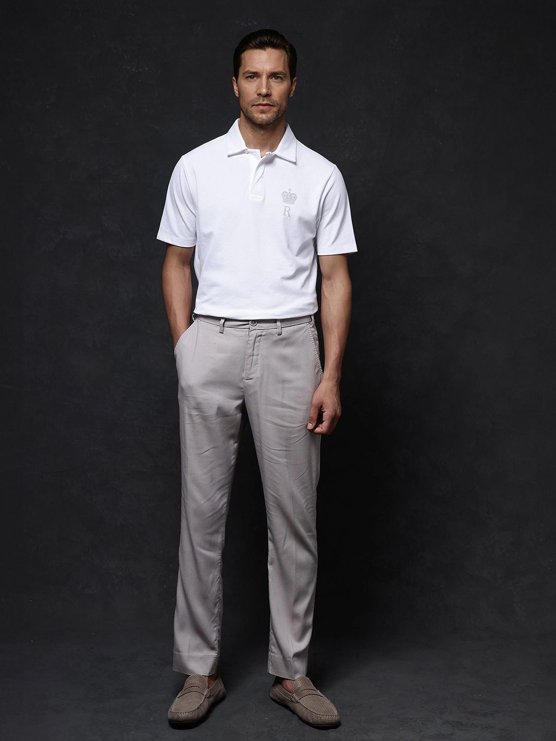 

RARE RABBIT Men Solid Polo Collar Cotton T-shirt, White
