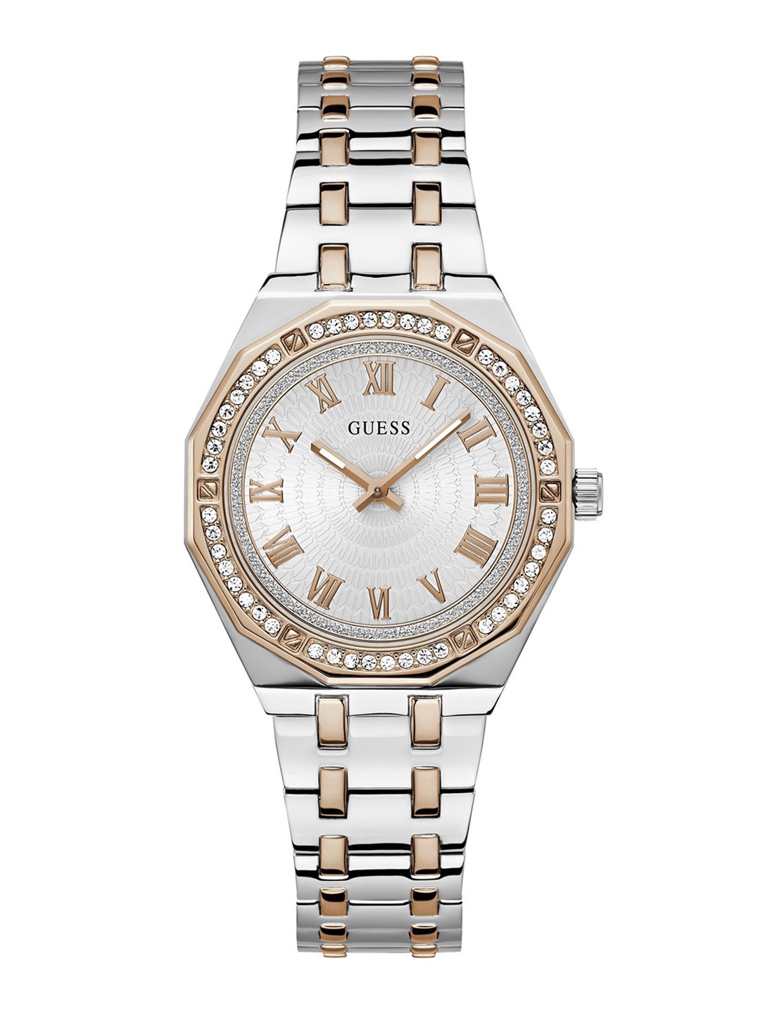 

GUESS Women Embellished Dial & Stainless Steel Bracelet Style Straps Analogue Watch GW0770L5, White