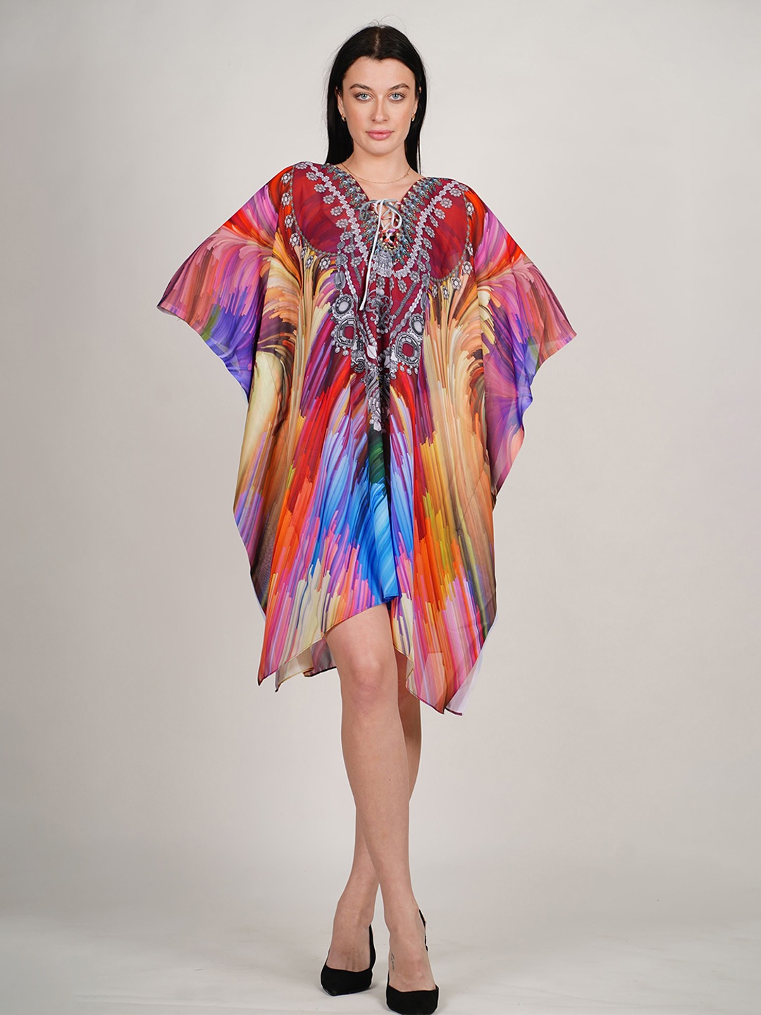 

ravi rajoria Printed Kimono Sleeve Kaftan Dress, Red