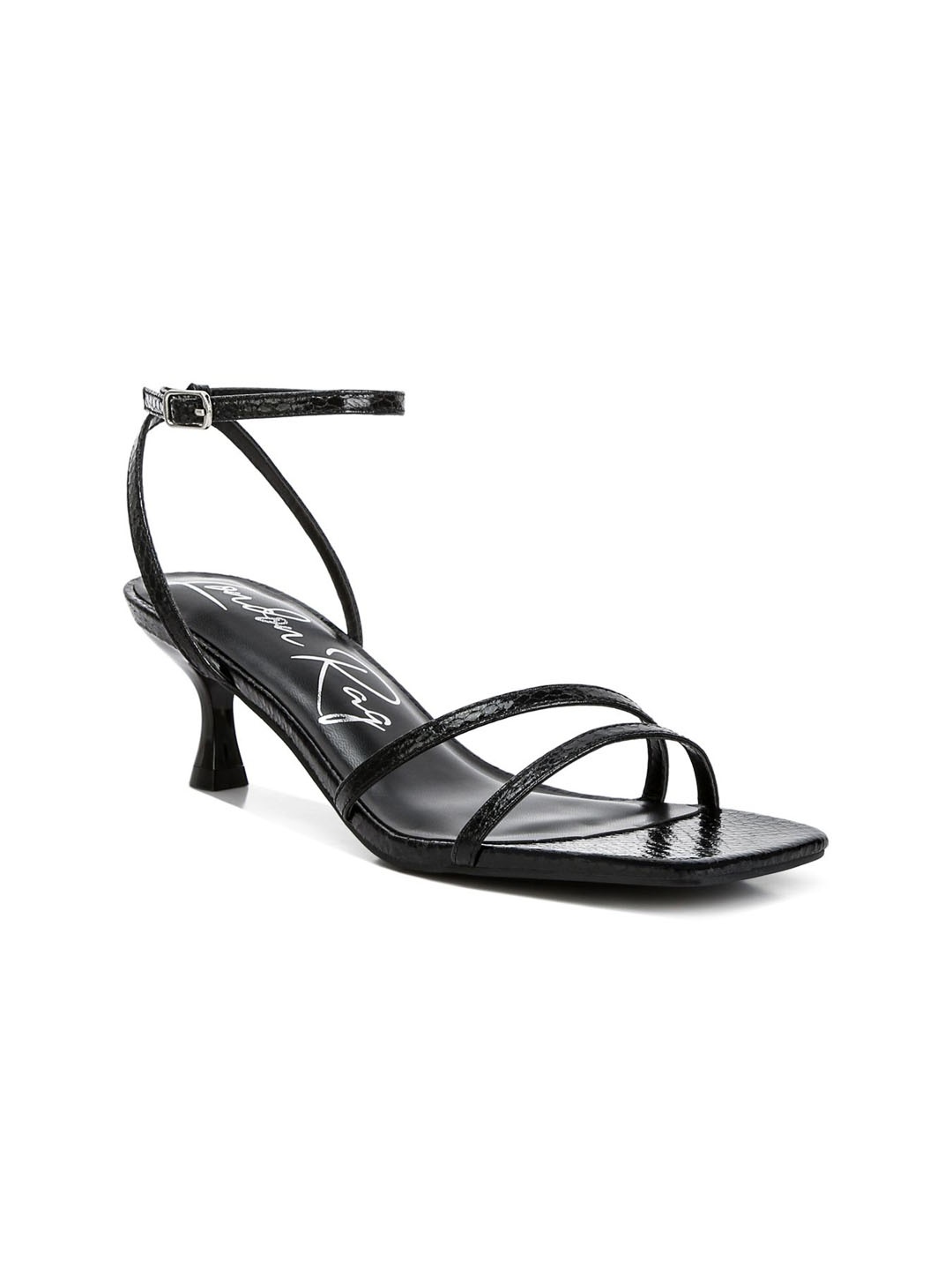 

London Rag Textured Leather Kitten Sandals with Buckles, Black