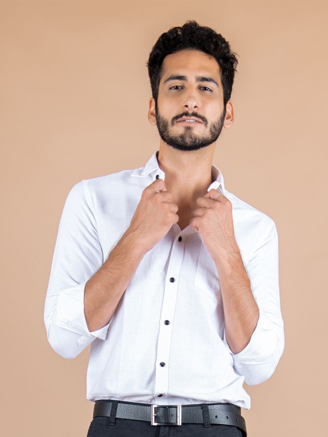 

Tistabene Men Standard Spread Collar Solid Cotton Casual Shirt, White