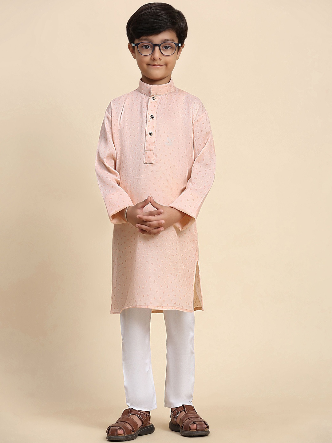 

Pro-Ethic STYLE DEVELOPER Boys Geometric Printed Pure Cotton Straight Kurta with Pyjamas, Orange