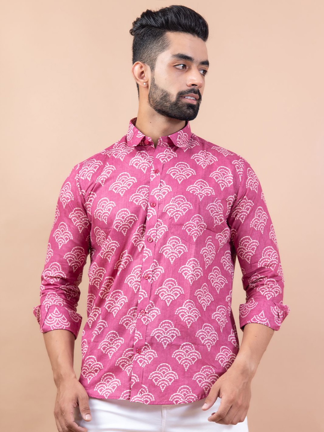 

Tistabene Men Standard Spread Collar Conversational Printed Cotton Casual Shirt, Fuchsia