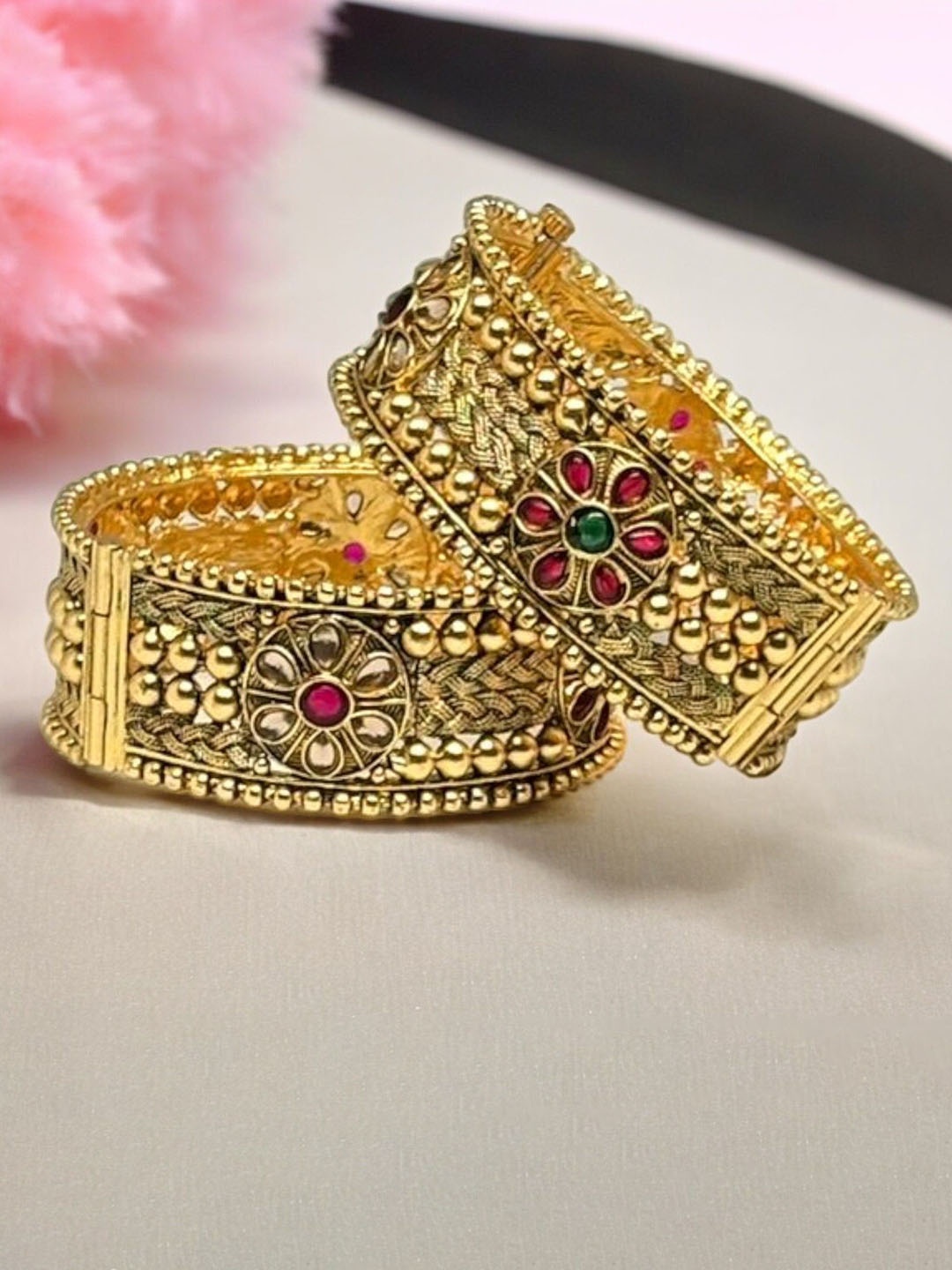 

The Pari Set Of 2 Gold Plated Stone Studded Bangles