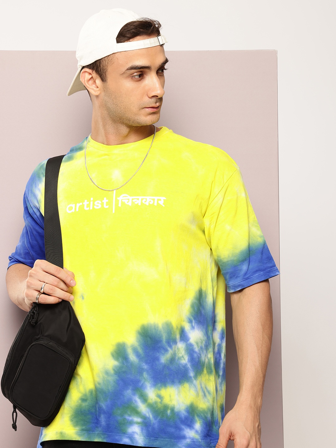 

Kook N Keech Tie and Dye Drop-Shoulder Sleeves Pure Cotton Oversized T-shirt, Yellow