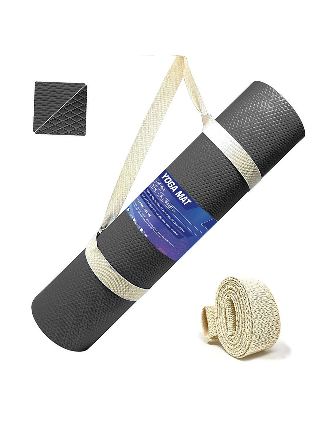 

STRAUSS Black Textured Rectangular Anti-Skid Yoga Mat