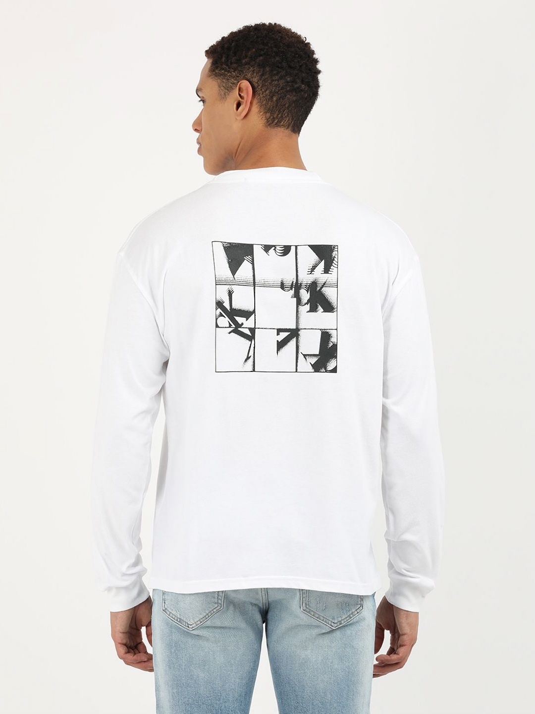 

Calvin Klein Jeans Men Graphic Printed Round Neck Cotton Relaxed Fit T-Shirt, White