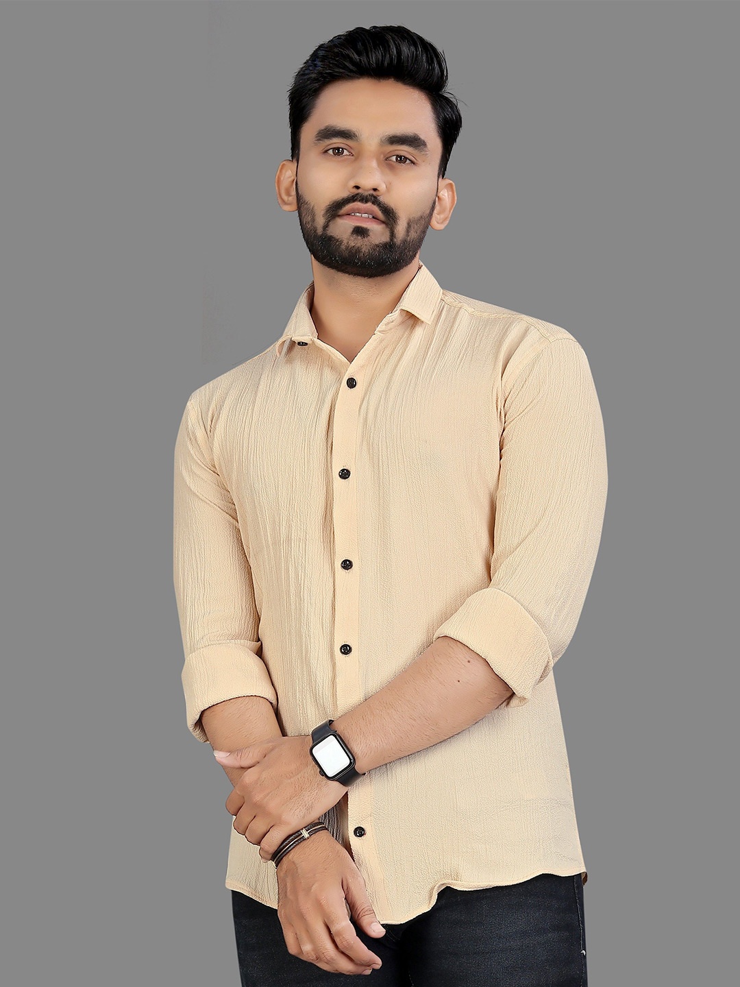 

KHUSHI CREATION Men Original Spread Collar Solid Casual Shirt, Yellow