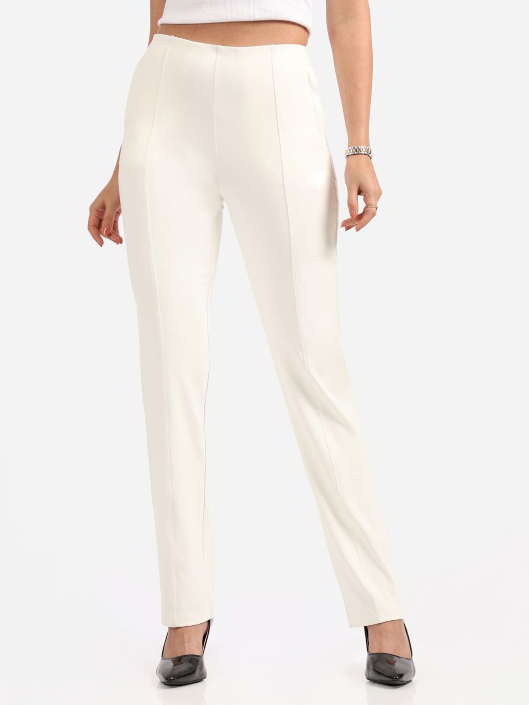 

Blissclub Women Relaxed Straight Leg Straight Fit High-Rise Trousers, White