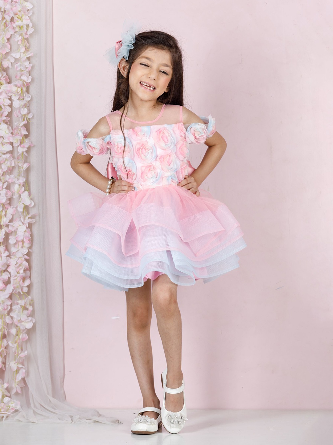 

The Lush Affair Girls Floral Net Fit & Flare Mini Dress, Pink