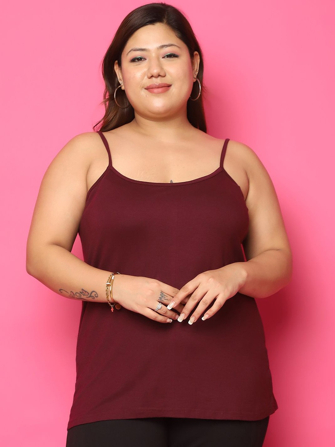 

theRebelinme Plus-Size Straight-Neck Camisoles, Burgundy