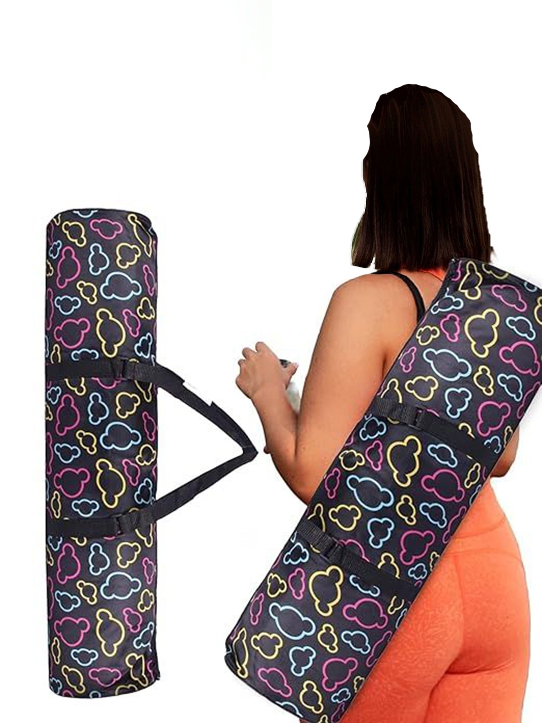 

STRAUSS Unisex Printed Yoga Mat With Shoulder Strap Sports Duffel Bag, Black