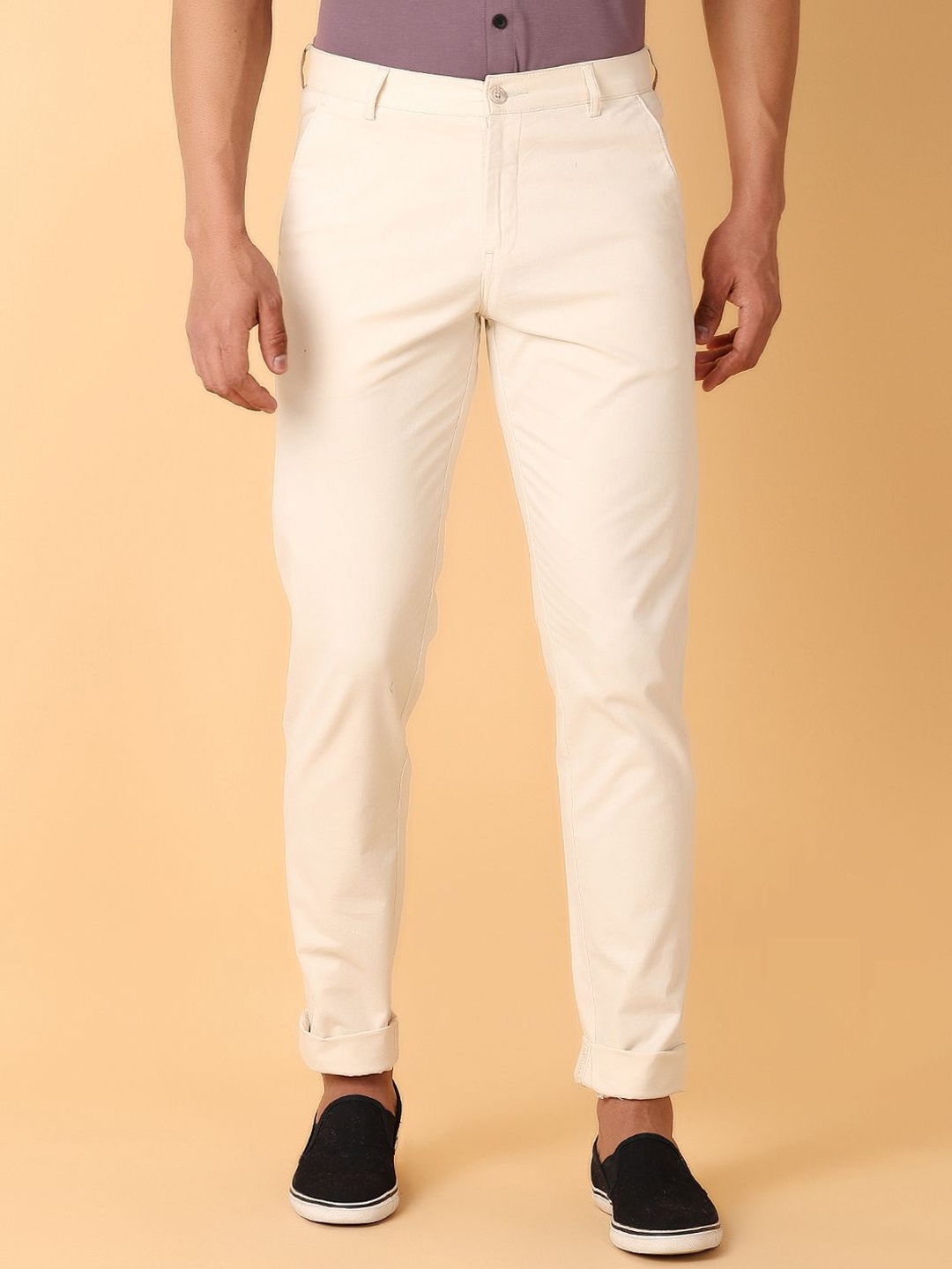 

V-Mart Men Slim Fit Chinos Trousers, Cream