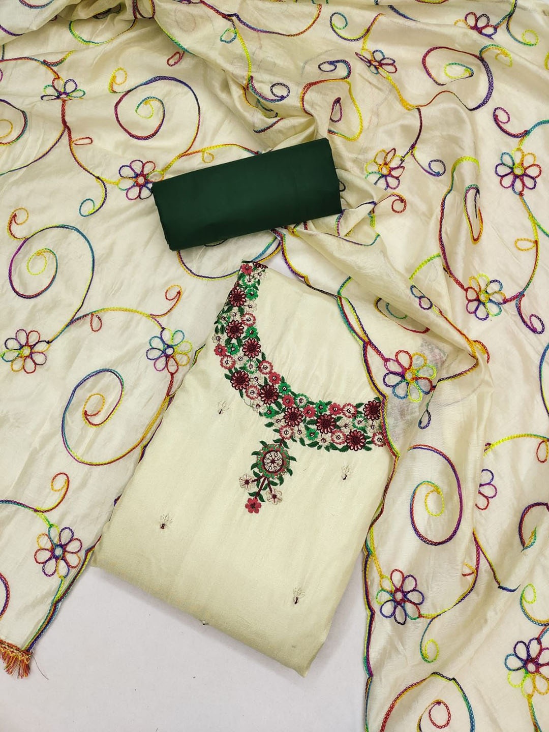 

APNISHA Floral Embroidered Pure Silk Unstitched Dress Material, Yellow