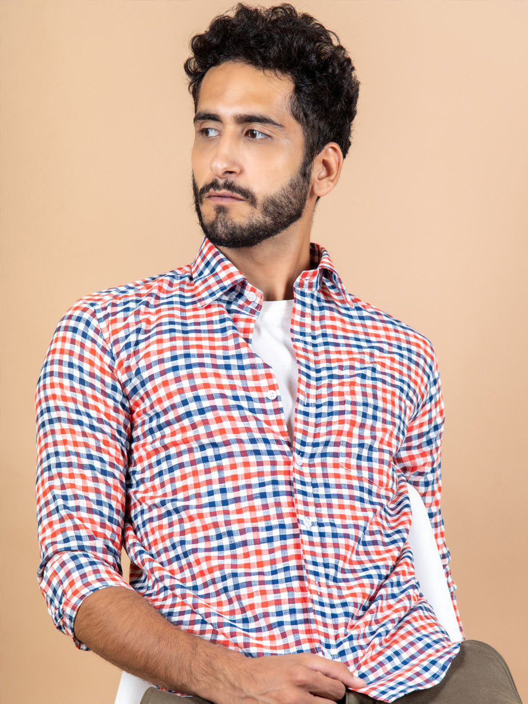 

Tistabene Men Standard Spread Collar Gingham Checked Cotton Casual Shirt, Blue