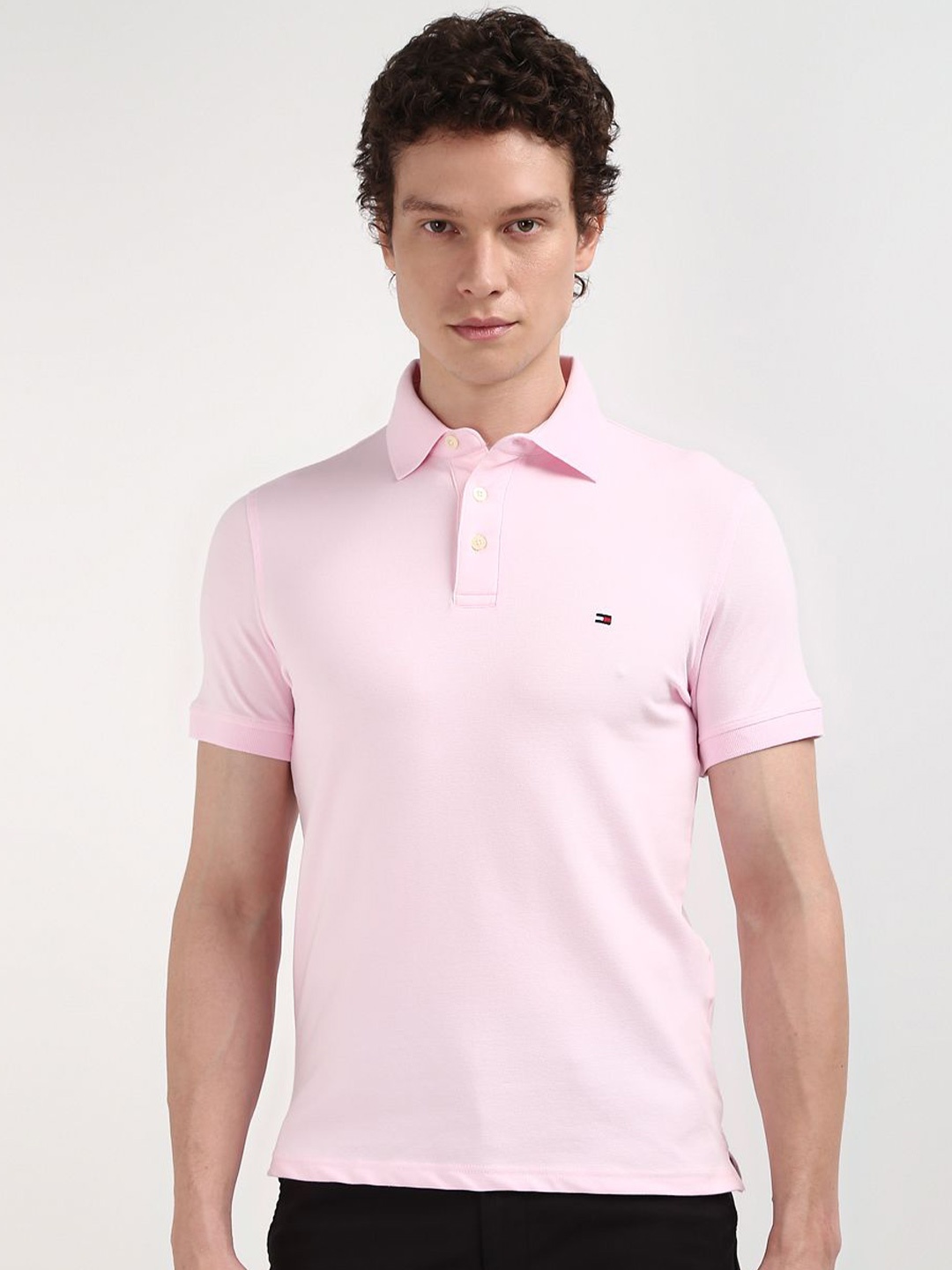 

Tommy Hilfiger Men Solid Polo Collar T-shirt, Pink