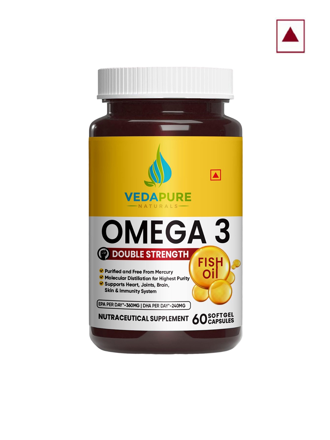 

VEDAPURE Omega 3 Fish Oil 1000mg Soft Gelatine Capsules-60 Capsules, Yellow