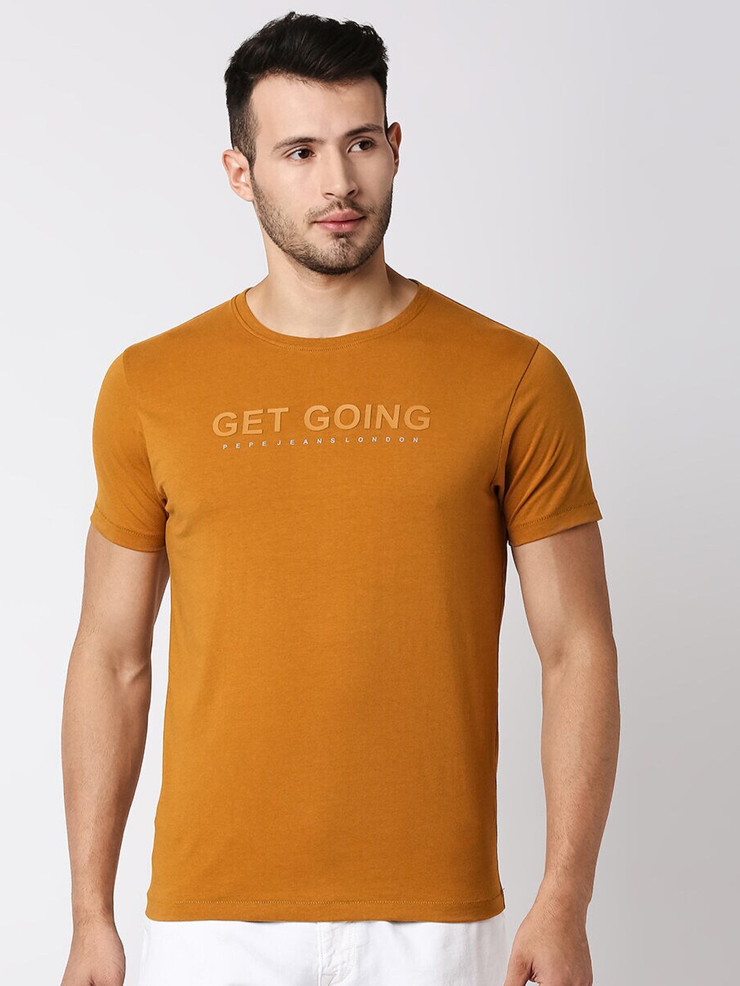 

Pepe Jeans Men Yellow Typography Printed Slim Fit T-shirt