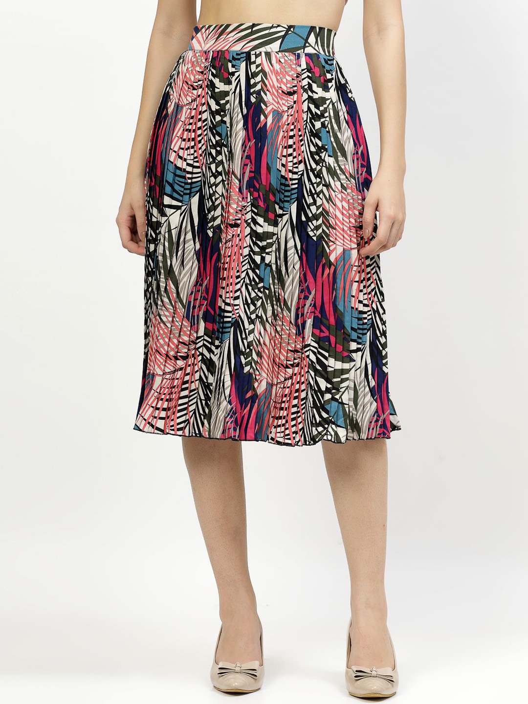 

COSMIC TRIO Printed A-Line Knee Length Skirt, Red