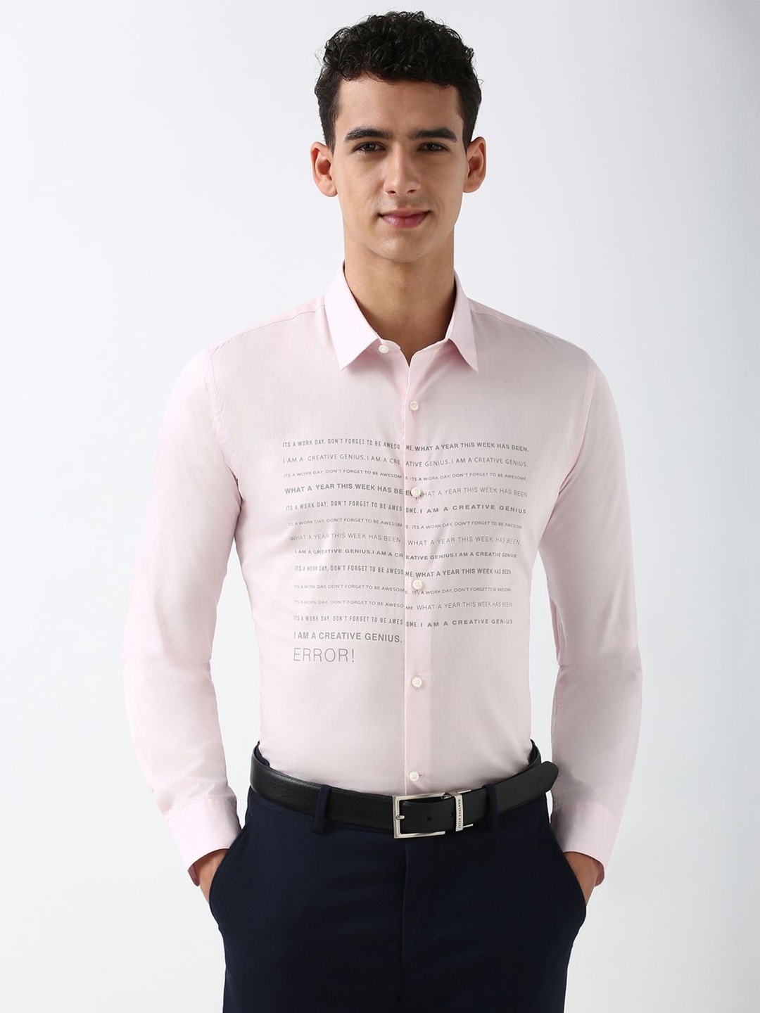 

Peter England Men Spread Collar Solid Cotton Slim Fit Formal Shirt, Pink