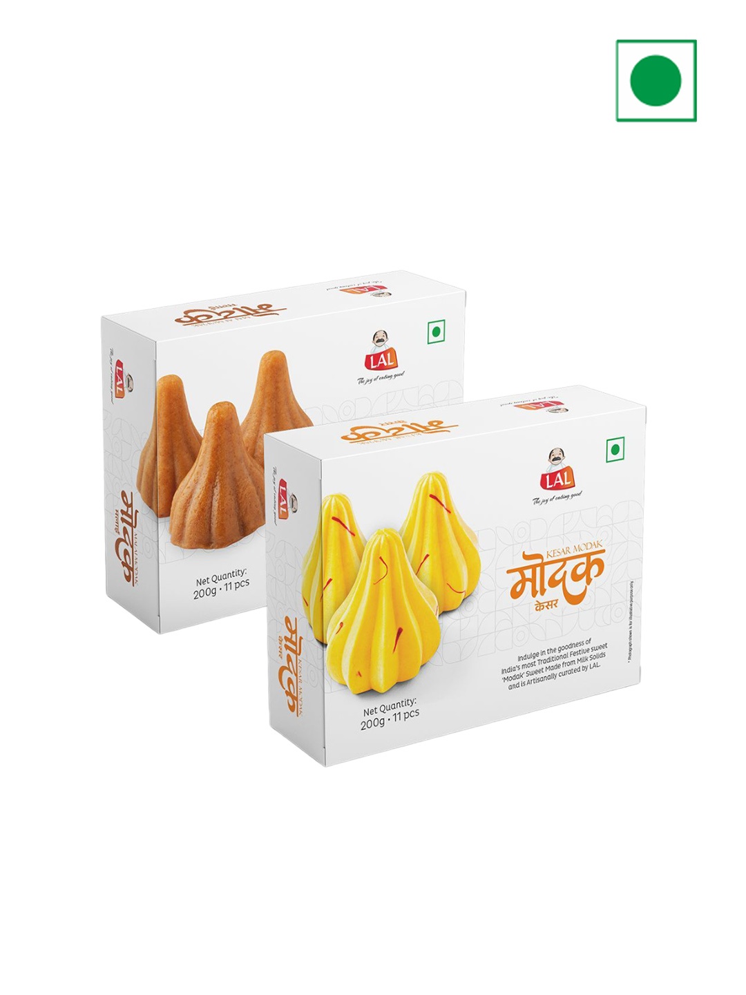 

LAL Set Of 2 Malai Modak & Kesar Modak Sweets 200g each, White