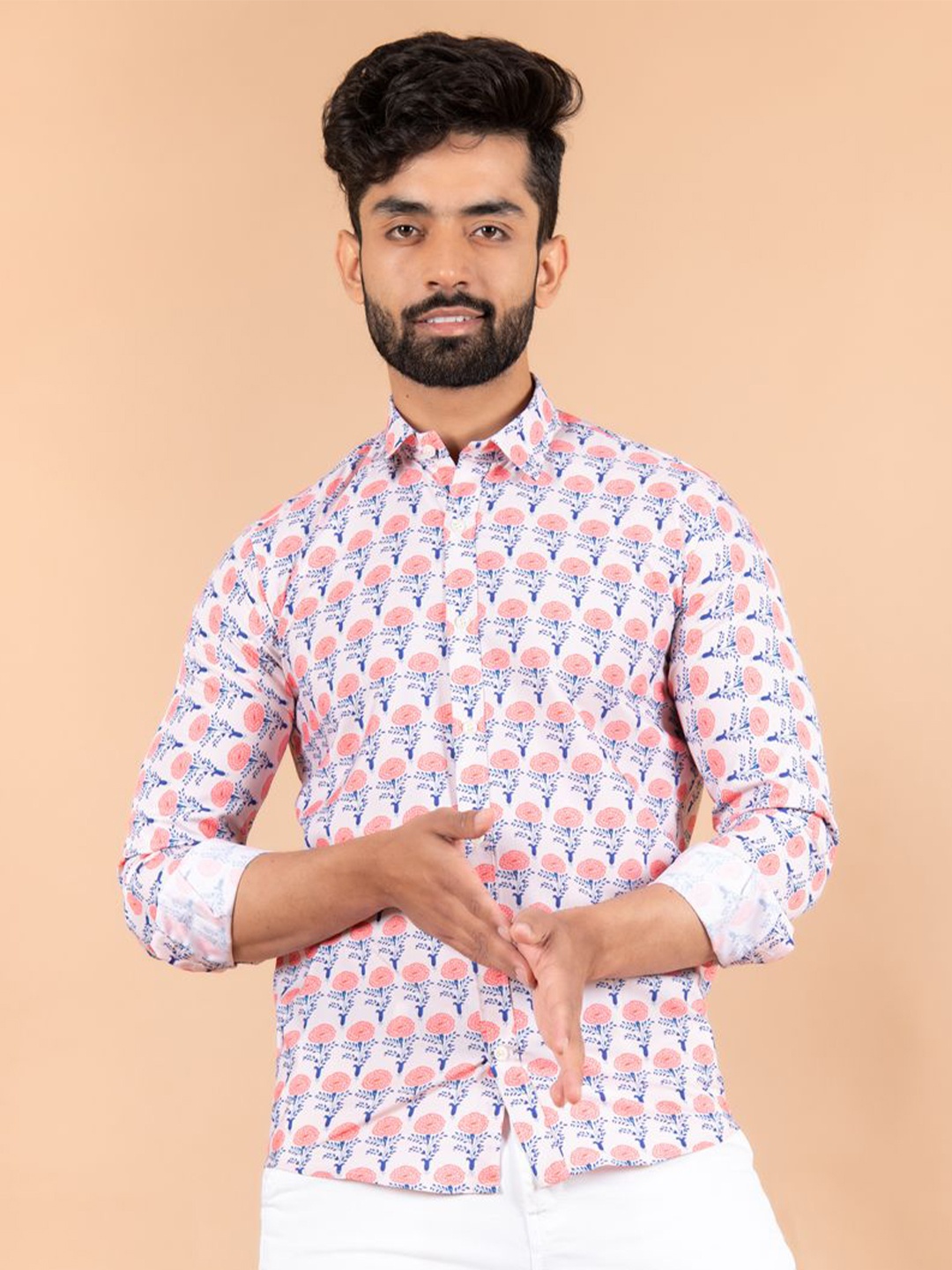 

Tistabene Men Standard Spread Collar Abstract Printed Crepe Casual Shirt, Pink