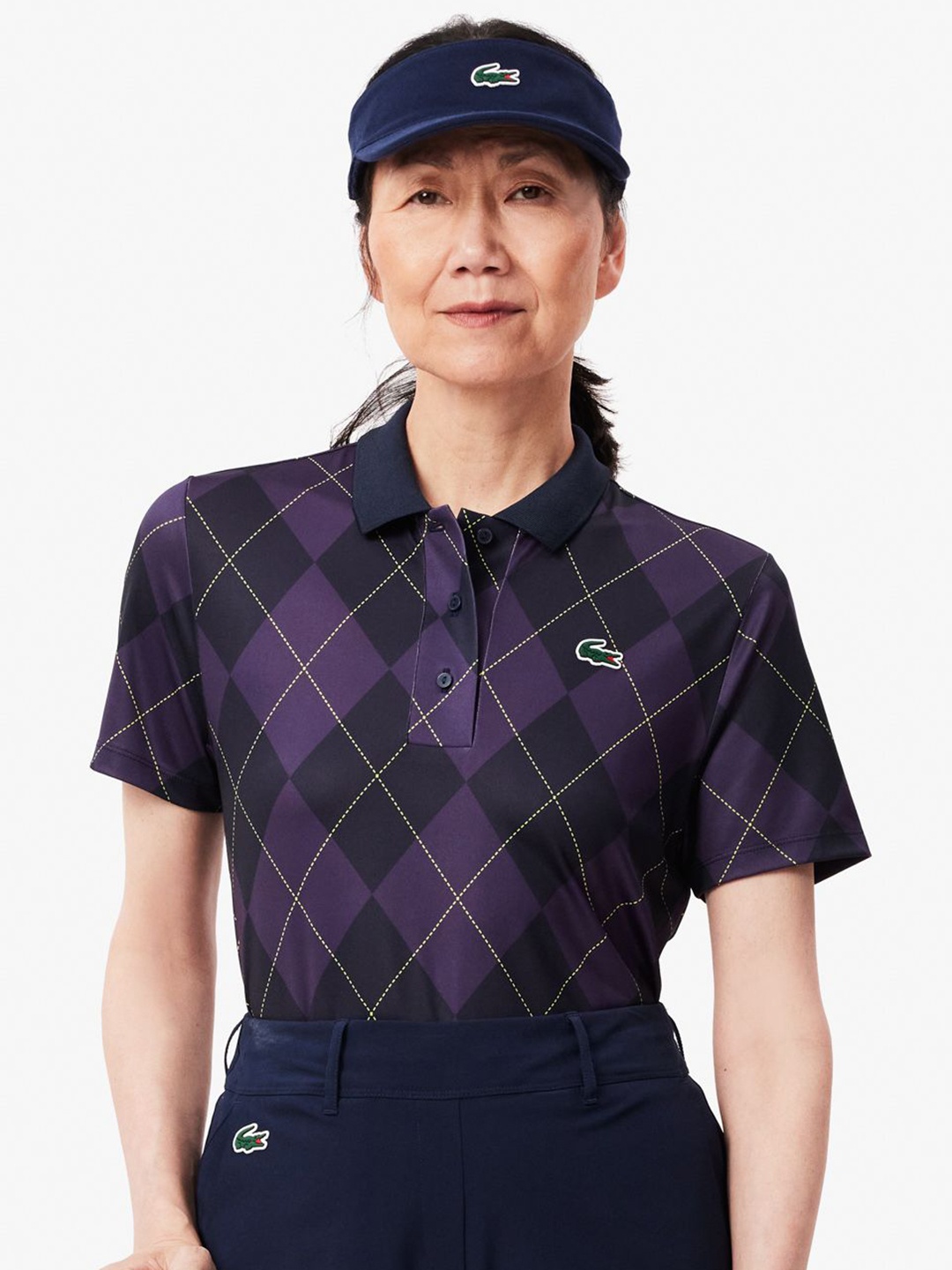 

Lacoste Women Geometric Printed Polo Collar T-Shirt, Purple